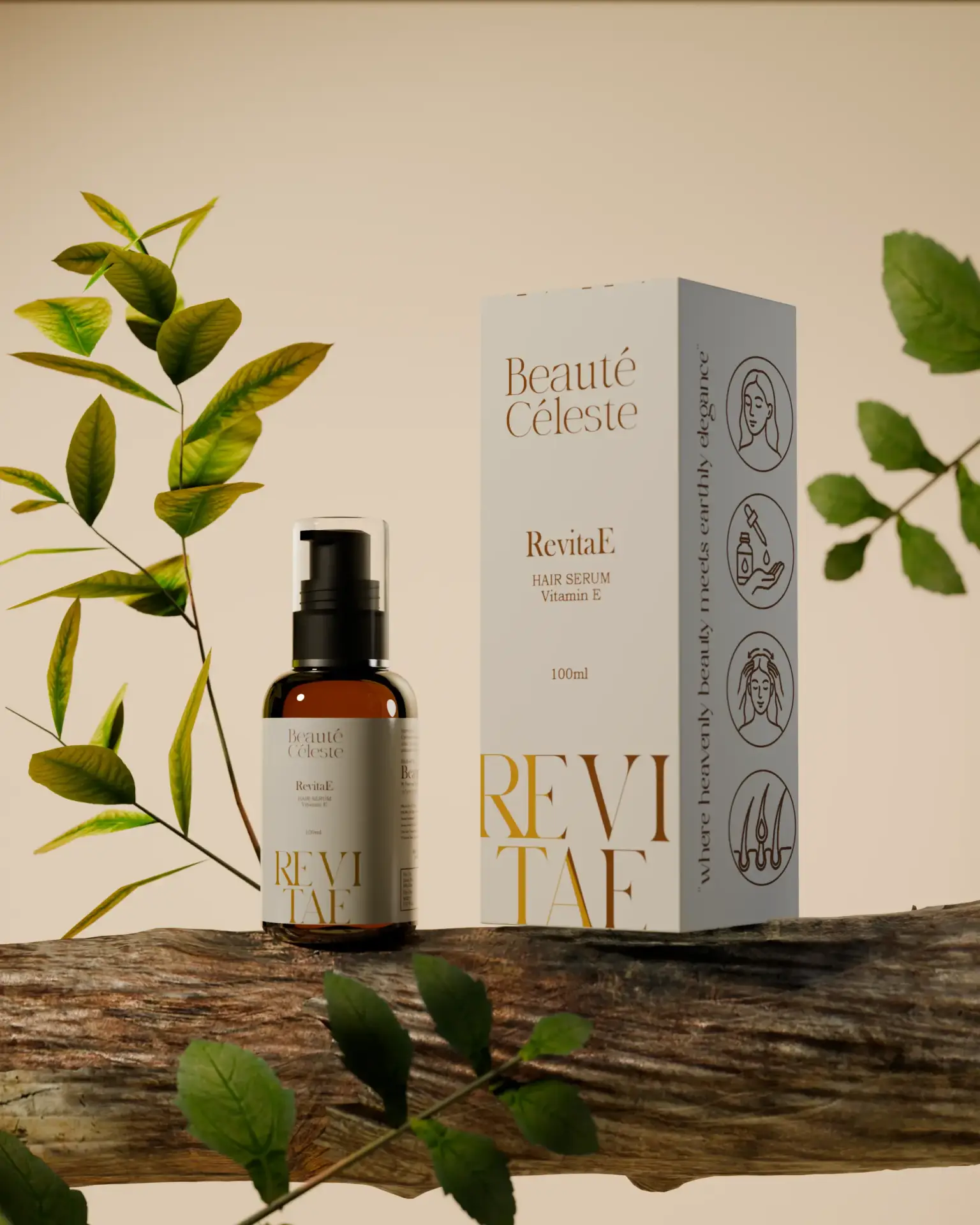 Beaute celeste RivetaE Vitamin‑E Hair Serum 100 ml bottle – Nourishing anti‑damage formula for stronger, shinier, and healthier hair